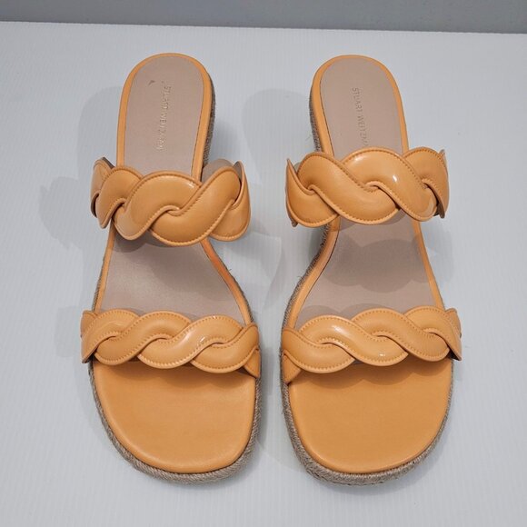 Stuart Weitzman Twist Sandal Womens 11 Mango Leather Jute Espadrille Wedge - Picture 5 of 14